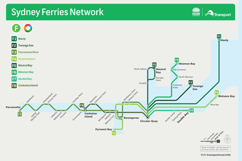 Sydney Ferries Route Map